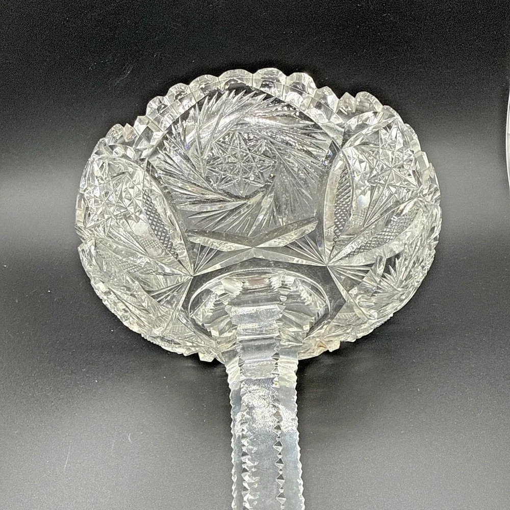 Antique American Brilliant Period Cut Glass Compote Tall Pinwheel Star 10